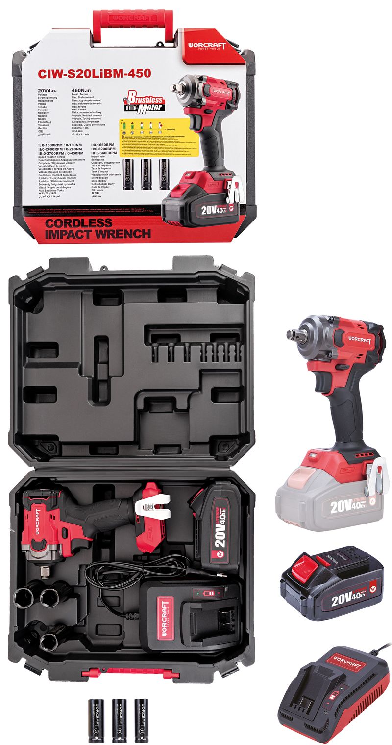 Uťahovák Worcraft CIW-S20LiBM-450 ShareSYS, 20 V Li-Ion, rázový, 450 Nm, 1/2" square, SET v kufríku