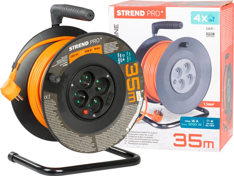 Kábel Strend Pro DG-FB04 predlžovací, L-50 m, IP20, na bubne, prierez 1,5 mm2