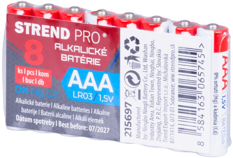 Batéria Strend Pro, alkalická, tužková, AAA (LR03), bal. 8 ks