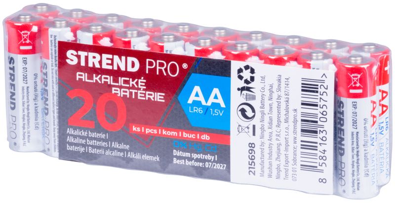 Batéria Strend Pro, alkalická, tužková, AA (LR6), bal. 20 ks