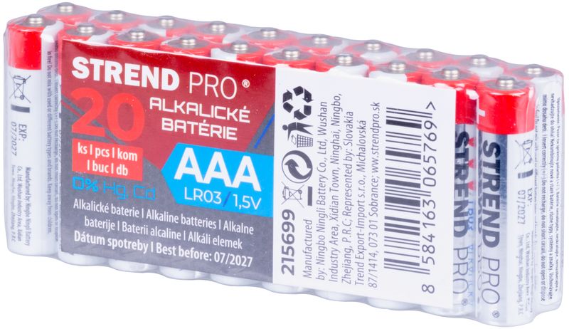 Batéria Strend Pro, alkalická, tužková, AAA (LR03), bal. 20 ks