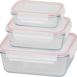 Dóza MagicHome, sada 3 ks, sklenená, sklo, obdlžníková, s vekom, 400/900/1900 ml