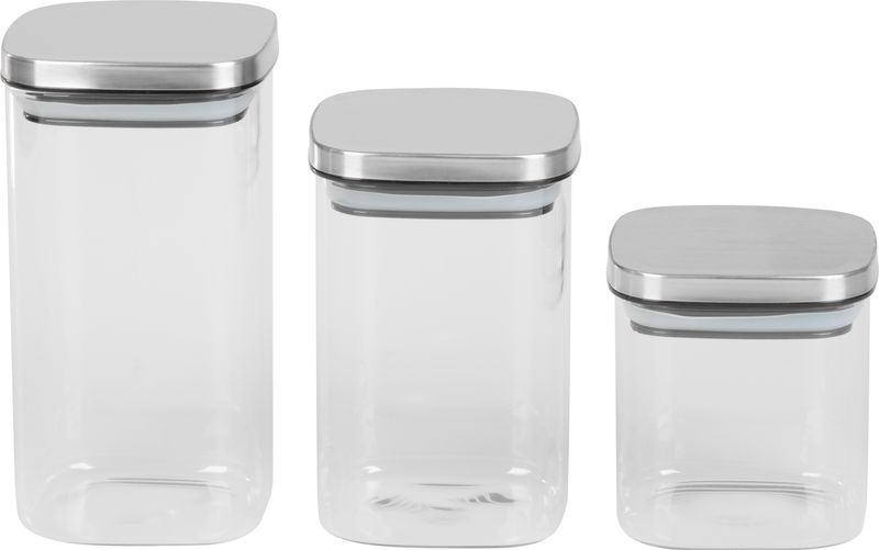 Nádoba MagicHome, sada 3 ks, 800/1100/1500 ml, sklenená, s nerezovým uzáverom