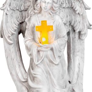 Dekorácia MagicHome, Anjel s krížom, LED, polyresin, na hrob, solar, 23,5x19,5x30,5 cm