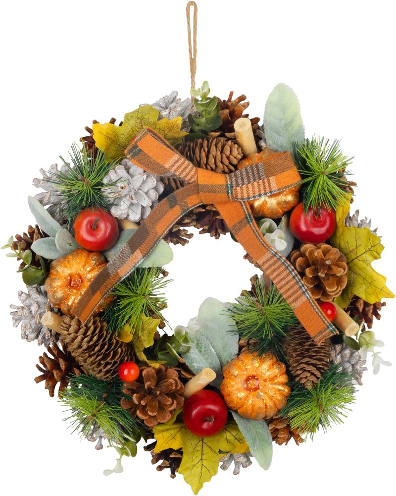 Veniec MagicHome Nature, závesný, jesenný, oranžový, s mašľou, 30 cm