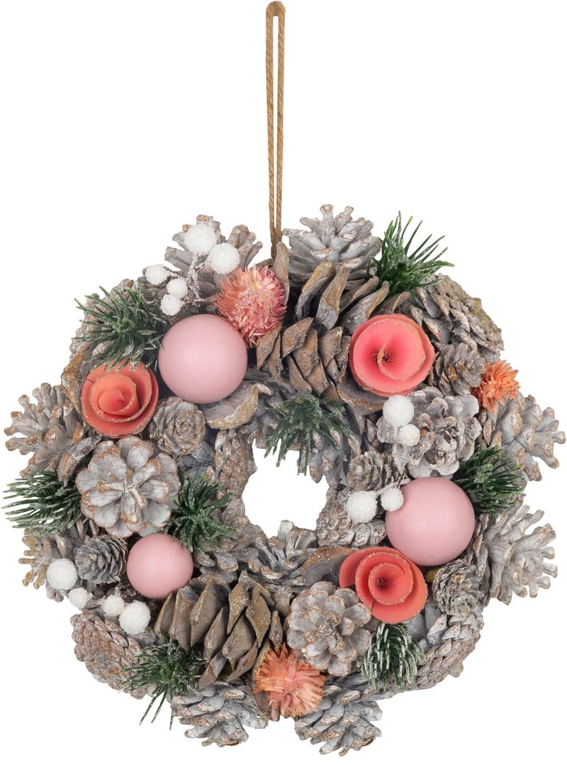 Veniec MagicHome Vianoce, závesný, ružovo-oranžový, 25 cm