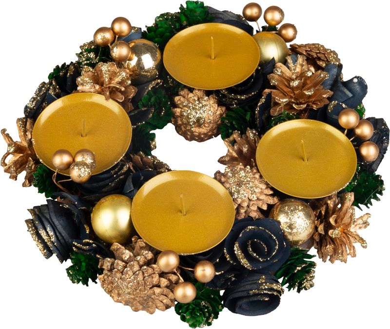 Veniec MagicHome Vianoce, adventný, zeleno-modro-zlatý, 25 cm