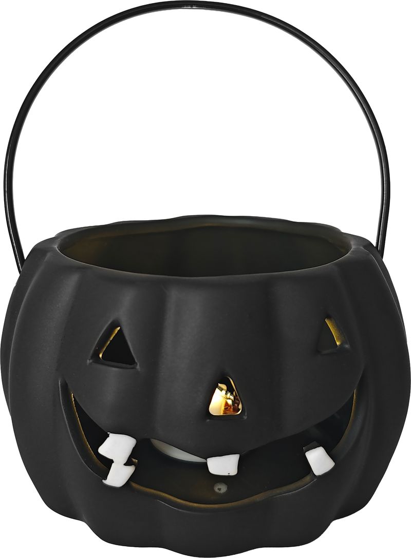 Dekorácia MagicHome Nature, tekvica LED, porcelánová, čierna, 12,7x12,7x7,7 cm
