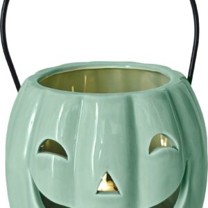 Dekorácia MagicHome Nature, tekvica LED, porcelánová, mentolová, 12,3x12,1x10 cm