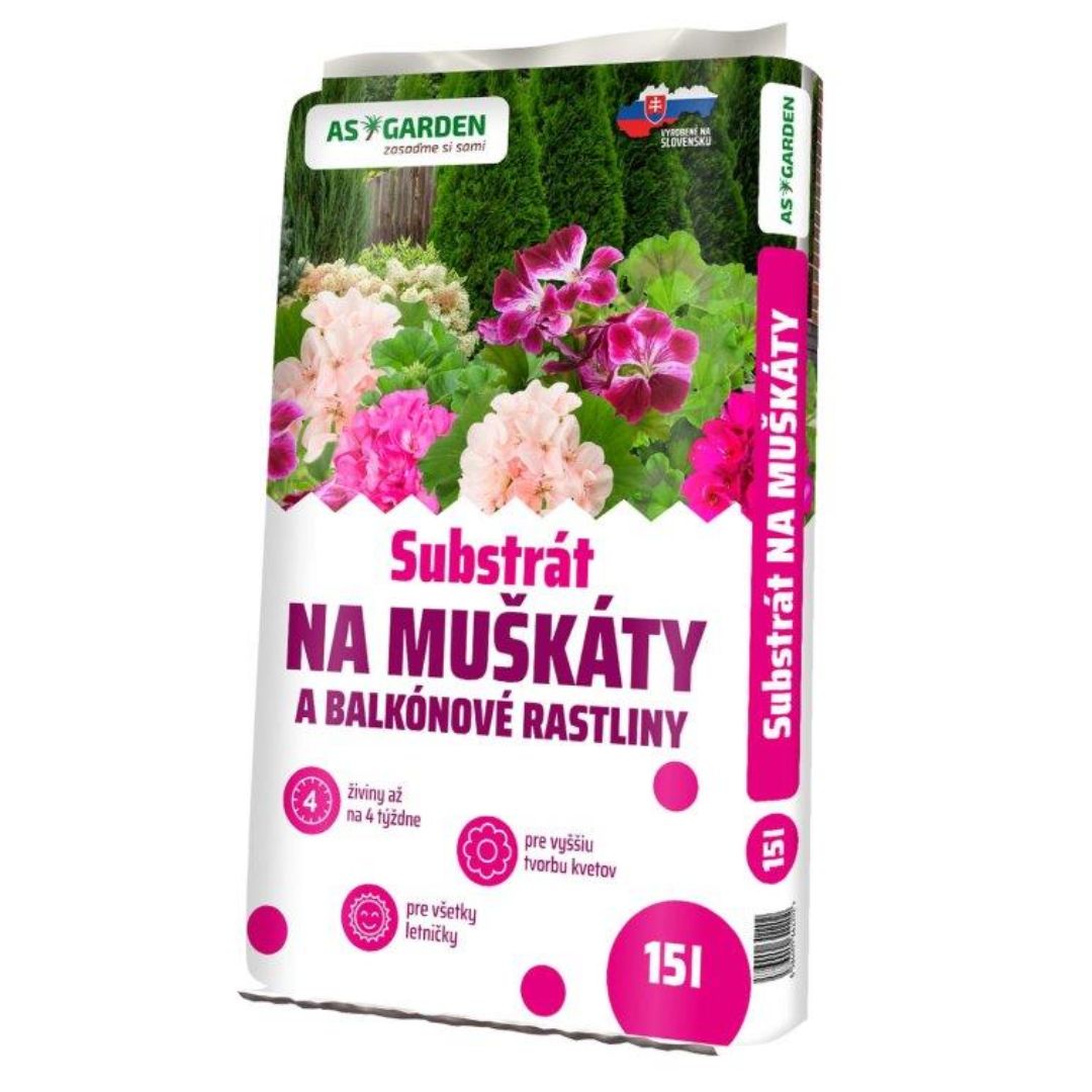 Substrát muškáty a balkónové kvety 15l AS GARDEN 150/p