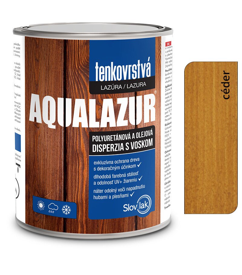 Slovlak Aqualazur céder 2,5l tenkovrstvá olejová vodou-riediteľná lazúra