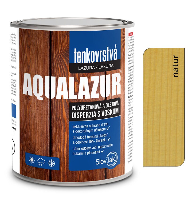 Slovlak Aqualazur natur 2,5l tenkovrstvá olejová vodou-riediteľná lazúra
