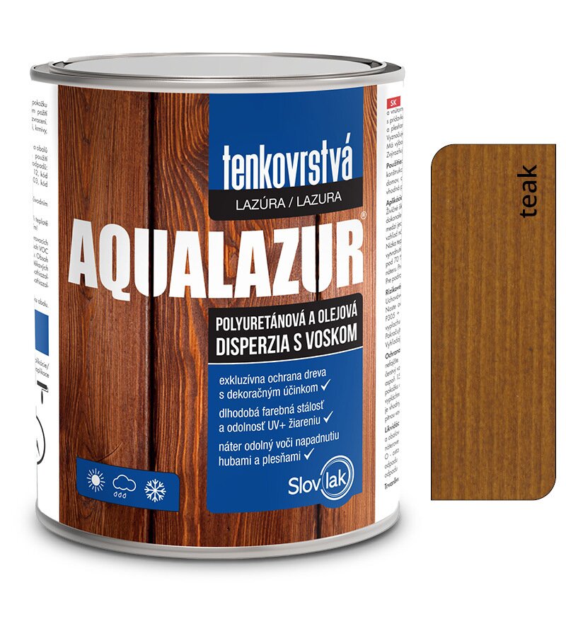 Slovlak Aqualazur teak 0,75l tenkovrstvá olejová vodou-riediteľná lazúra