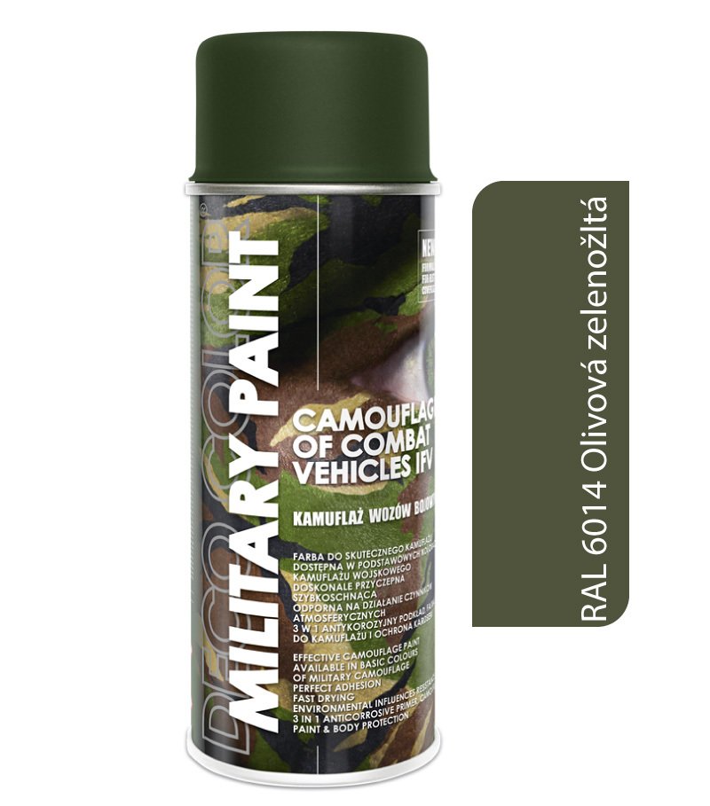 Deco color Military Paint, olivová zelenožltá RAL 6014 - kamuflážny sprej 400ml