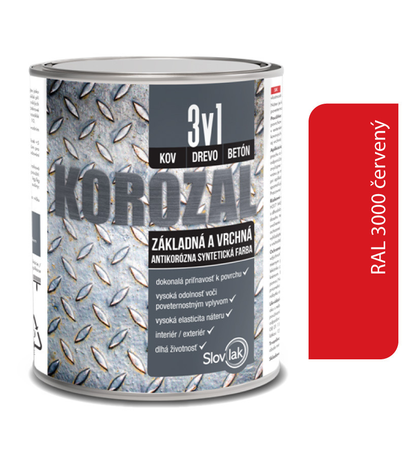 Slovlak Korozal 3v1 RAL 3000 červený 2,5l