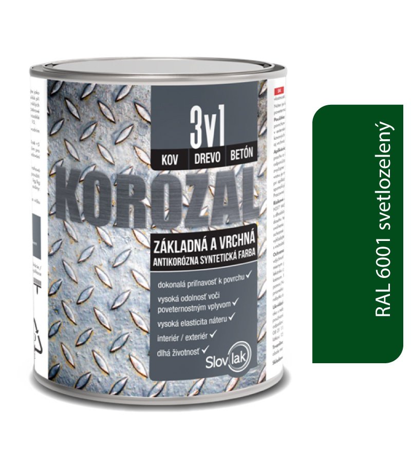 Slovlak Korozal 3v1 RAL 6001 svetlozelený 0,75l