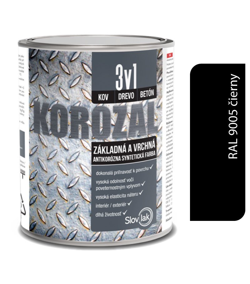 Slovlak Korozal 3v1 RAL 9005 čierny 0,75l