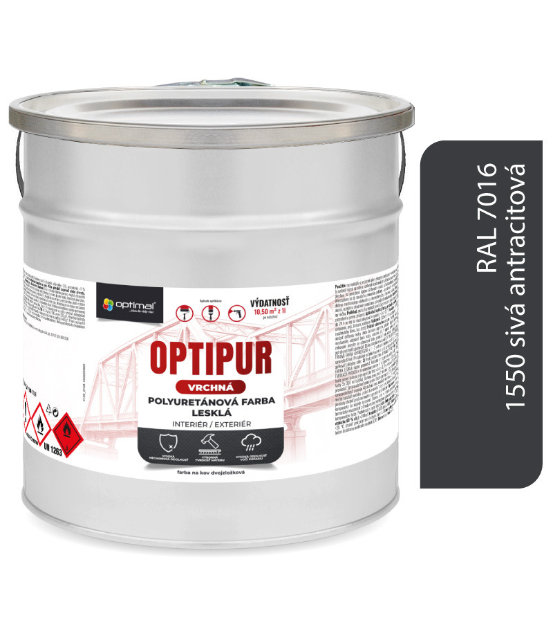 Optimal OPTIPUR Vrchná polyuretánová farba lesklá 1550 4l RAL7016