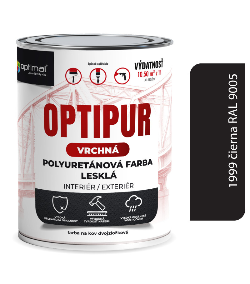 Optimal OPTIPUR Vrchná polyuretánová farba lesklá 1999 0,7l RAL9005