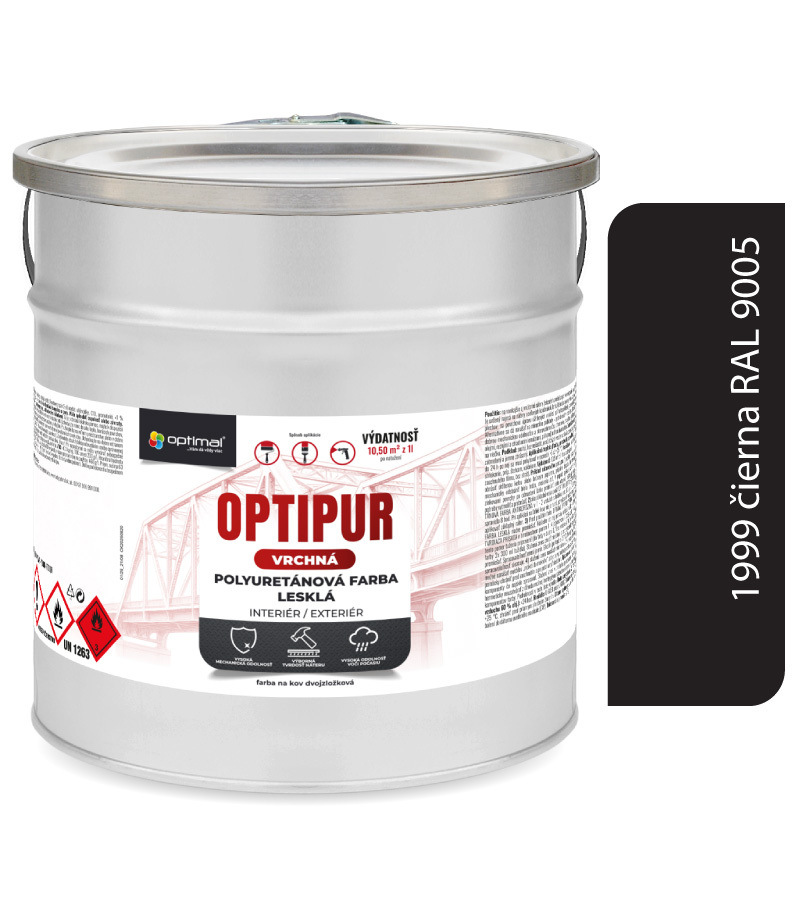 Optimal OPTIPUR Vrchná polyuretánová farba lesklá 1999 4l RAL9005