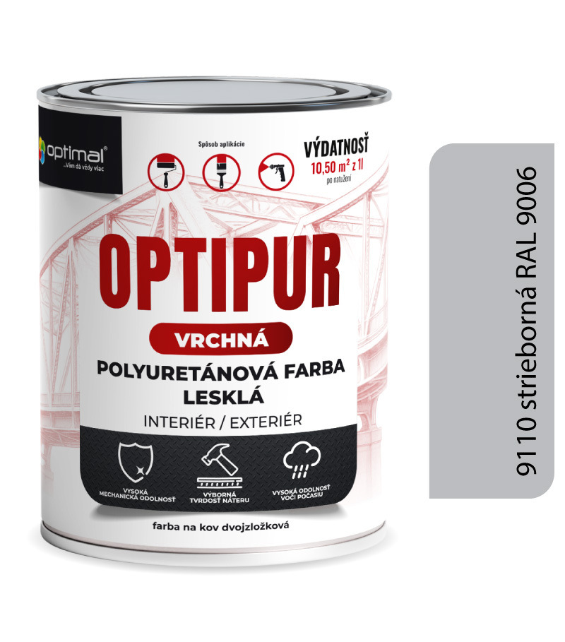 Optimal OPTIPUR Vrchná polyuretánová farba lesklá 9110 0,7l RAL9006