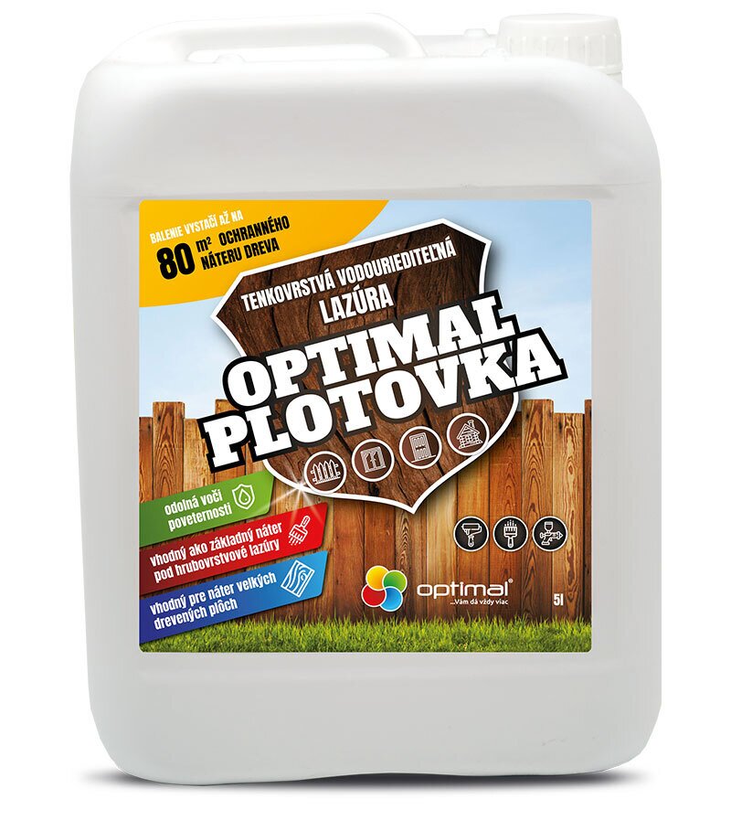 Optimal Plotovka - tmavohnedá tenkovrstvá vodouriediteľná lazúra 5l