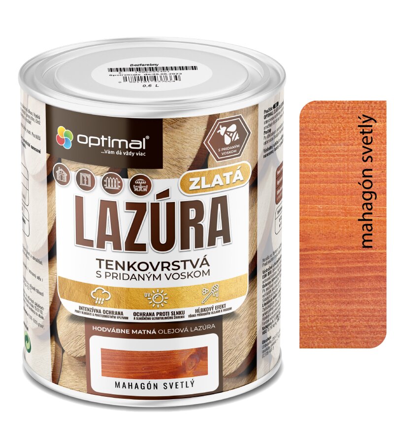 Optimal Zlatá lazúra Mahagón 0,6l - tenkovrstvá olejová lazúra s voskami