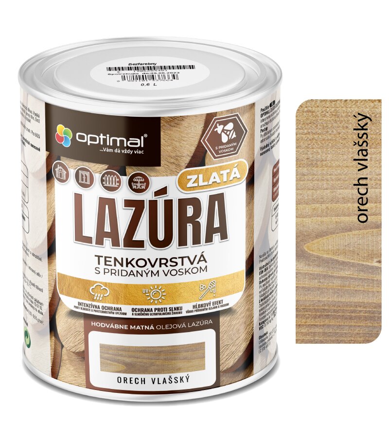 Optimal Zlatá lazúra Orech 2,25l - tenkovrstvá olejová lazúra s voskami