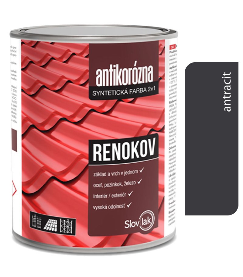Slovlak Renokov antracit - Antikorózna farba na kov 0,75kg