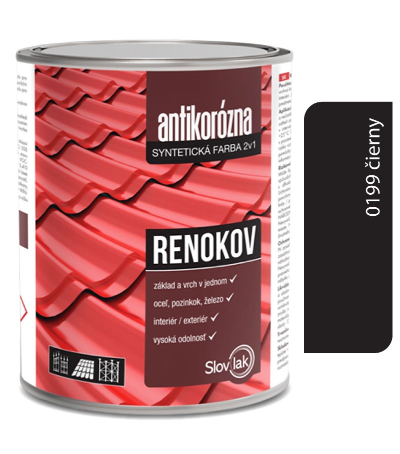 Slovlak Renokov čierny - Antikorózna farba na kov 0,75kg