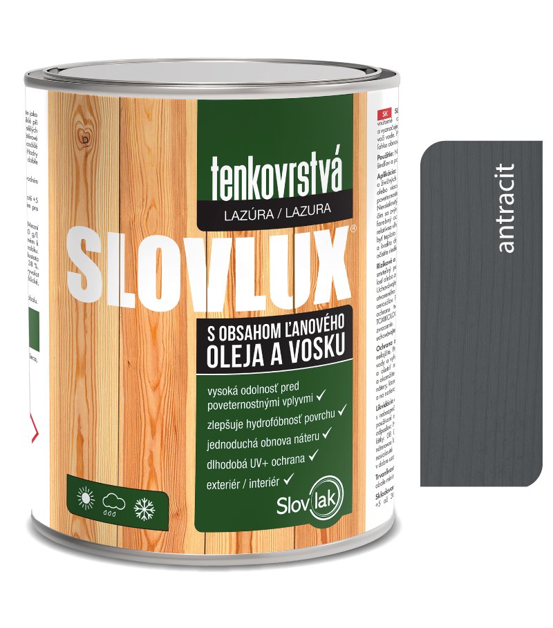 Slovlak Slovlux Tenkovrstvá lazúra na drevo antracit 0.7l