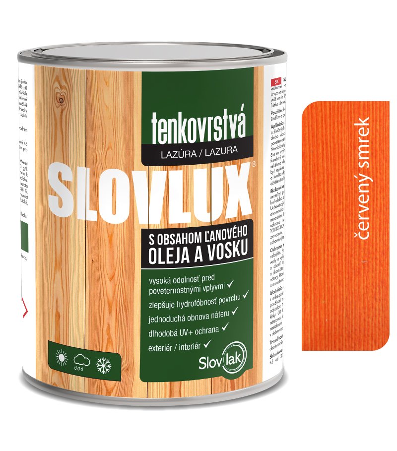 Slovlak Slovlux tenkovrstvá lazúra na drevo červený smrek 10L