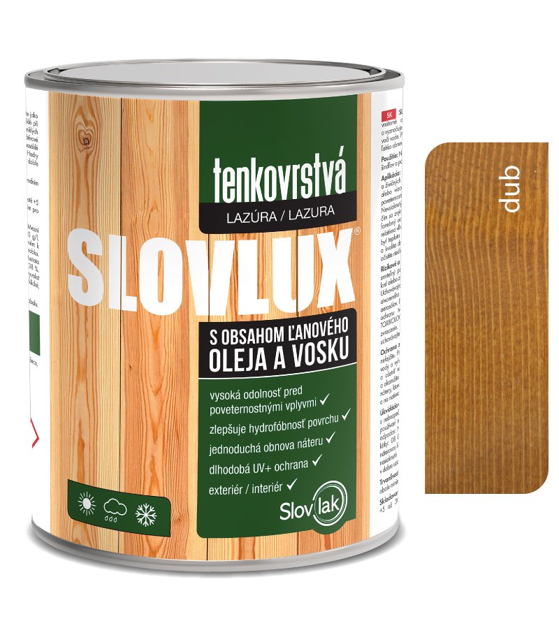 Slovlak Slovlux tenkovrstvá lazúra na drevo dub 10L