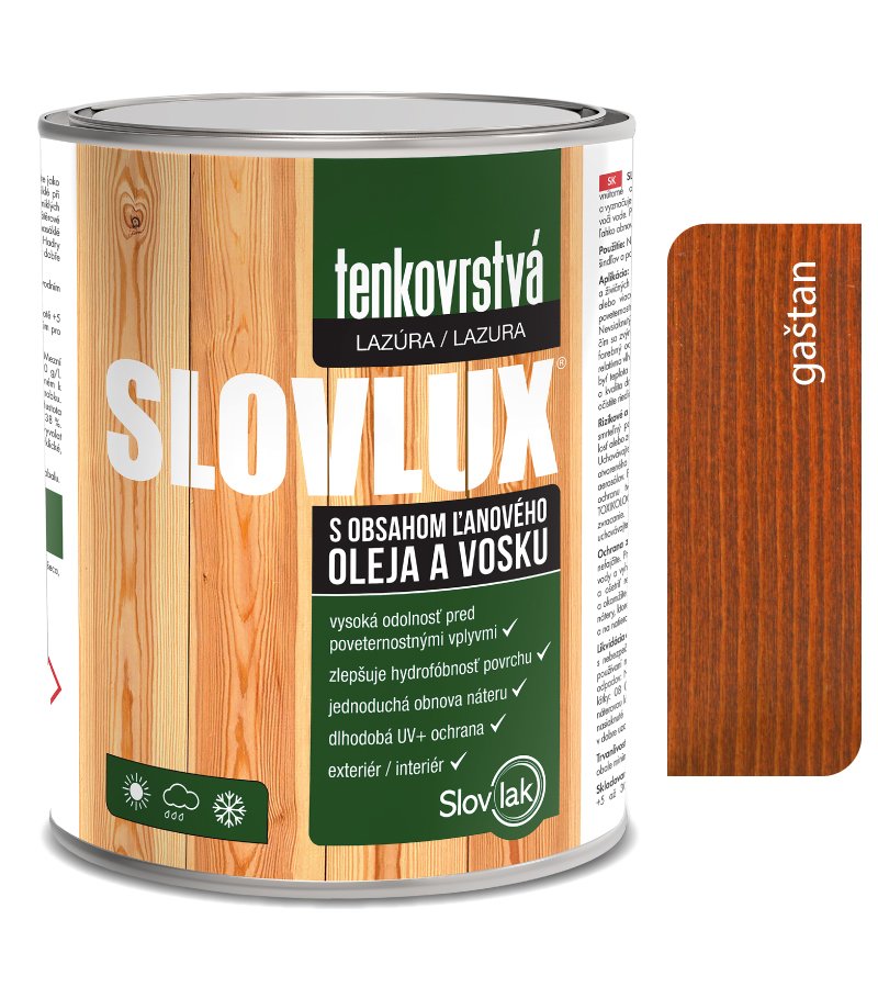 Slovlak Slovlux Tenkovrstvá lazúra na drevo, gaštan 2,5l