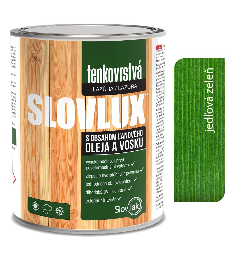 Slovlak Slovlux Tenkovrstvá lazúra na drevo, jedlová zeleň 2,5l