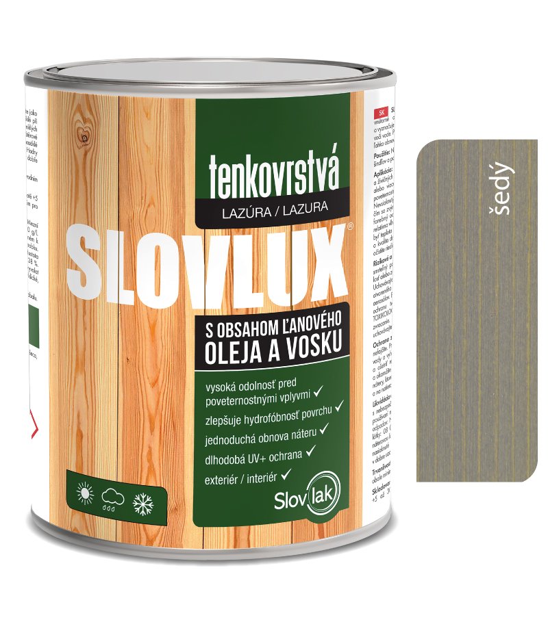 Slovlak Slovlux Tenkovrstvá lazúra na drevo šedá 0,7l
