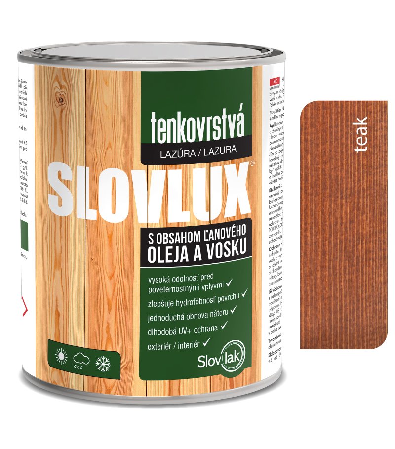 Slovlak Slovlux Tenkovrstvá lazúra na drevo, teak 2,5l