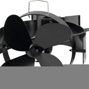 Ventilátor Strend Pro, krbový, s úchytom na dymovod a magnetom, poháňaný teplom, 4-lopatkový, čierny