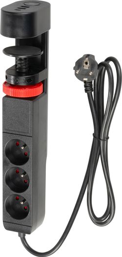Kábel Strend Pro, L-1,4 m, predlžovací, čierny, 6v1, 3x zásuvka, 2x USB-A, 1x USB-C, s upnutím na stôl