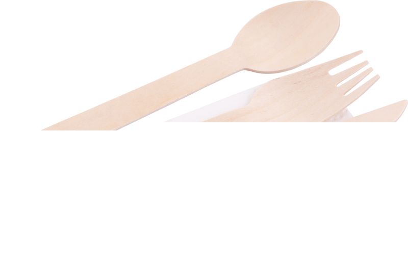 Príbor MagicHome Woodline, drevený nôž, vidlička, lyžica, servítka, prírodný